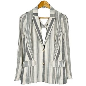 CURRENT AIR Los Angeles Open Twist Back Cotton Gray White Stripe Blazer Small